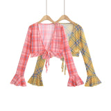 Red checkered mesh sunscreen cardigan for women