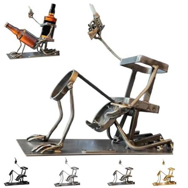 Skull 2-in-1 Bottle Stand: Holds Coke & Wine, Metal Skeleton Holder – Fun Bar Decor