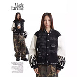 Mixed Embroidery PU Sleeves Jacket for Men and Women