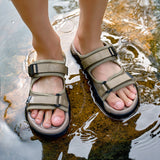Men's Summer Outdoor Casual Roman Beach Sandals Slip-Resistant Wearable Water Soft Sole One-Word Sandals