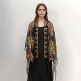 Long Fringe Sequin Embroidered Shawl Party Dress Evening Banquet Spring Summer Thin Cheongsam Gauze Scarf Women