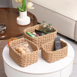 3-Piece Handmade Straw-Woven Paper-Rope Storage Baskets (Decorative & Office Use)