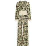 Street Camouflage Print Spliced Hooded Drawstring Short Sweatshirt and Straight Leg Sweatpants Two-Piece Set