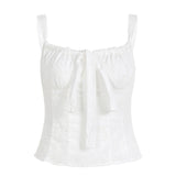 Style Pure Desire Girl Youthful Pleated Bow Lace Strapless Camisole Unique Design Hollow Out Versatile Top