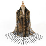 Long Fringe Sequin Embroidered Shawl Party Dress Evening Banquet Spring Summer Thin Cheongsam Gauze Scarf Women