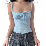 Style Pure Desire Girl Youthful Pleated Bow Lace Strapless Camisole Unique Design Hollow Out Versatile Top