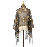 Long Fringe Sequin Embroidered Shawl Party Dress Evening Banquet Spring Summer Thin Cheongsam Gauze Scarf Women