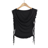 One shoulder swing collar design short sleeved T-shirt