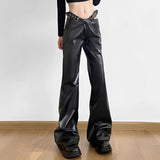 Street Dark Irregular Heavy-duty High-waist Personality Metal Belt PU Leather Pants Slim Flared Long Trousers