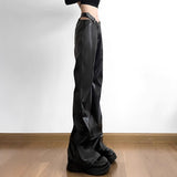 Street Dark Irregular Heavy-duty High-waist Personality Metal Belt PU Leather Pants Slim Flared Long Trousers