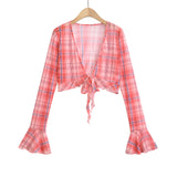 Red checkered mesh sunscreen cardigan for women