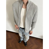 Retro Zip-Up Loose Fit Stand Collar Knit Sweater Jacket Cleanfit