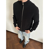 Retro Zip-Up Loose Fit Stand Collar Knit Sweater Jacket Cleanfit