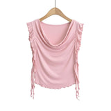 One shoulder swing collar design short sleeved T-shirt