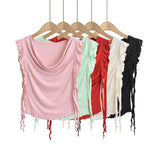 One shoulder swing collar design short sleeved T-shirt