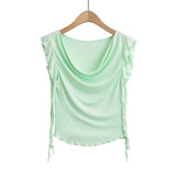 One shoulder swing collar design short sleeved T-shirt