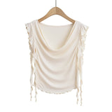 One shoulder swing collar design short sleeved T-shirt