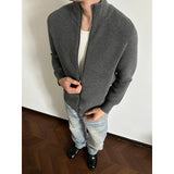 Retro Zip-Up Loose Fit Stand Collar Knit Sweater Jacket Cleanfit