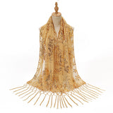Long Fringe Sequin Embroidered Shawl Party Dress Evening Banquet Spring Summer Thin Cheongsam Gauze Scarf Women