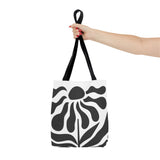 Floral Design Tote Bag, Nature-Inspired Shopping Tote, Eco-Friendly Gift Bag, Black and White Flower Pattern, Stylish Everyday Carryall