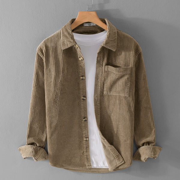 Autumn and winter men's corduroy long sleeved shirt, simple, casual, trendy, retro, handsome men's shirt