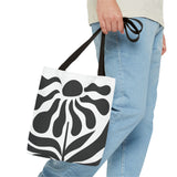 Floral Design Tote Bag, Nature-Inspired Shopping Tote, Eco-Friendly Gift Bag, Black and White Flower Pattern, Stylish Everyday Carryall
