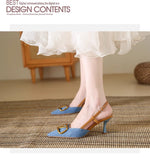 French Shallow Mouth Pointed Toe Stiletto Women's Denim High Heel Sandals Summer Breathable and Leg-lengthening