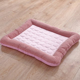 Cooling pet mats for dogs & cats (puppies/kittens): ice silk, breathable, soft summer pads in pink/blue.