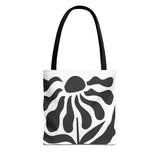 Floral Design Tote Bag, Nature-Inspired Shopping Tote, Eco-Friendly Gift Bag, Black and White Flower Pattern, Stylish Everyday Carryall