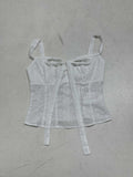 Style Pure Desire Girl Youthful Pleated Bow Lace Strapless Camisole Unique Design Hollow Out Versatile Top