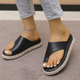 Thick Sole Slippers Women Leopard Print Toe Loop Sandals Large Size Woven Flat Shoes Wholesale