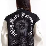 Mixed Embroidery PU Sleeves Jacket for Men and Women