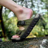Men's Summer Outdoor Casual Roman Beach Sandals Slip-Resistant Wearable Water Soft Sole One-Word Sandals